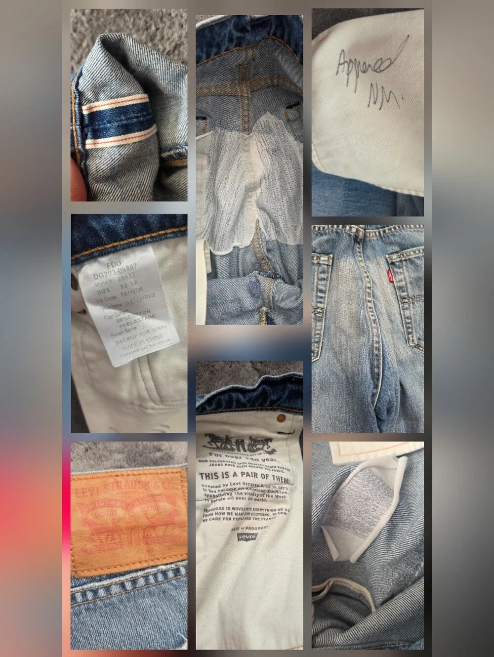 Levi's Selvedge Patchwork Rare Sample Jeans 32x32 512 Slim Tapered Fit Grunge
